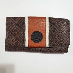 Vintage Liz‎ Claiborne Womens Wallet Billfold Phone Holder Brown Tan Cream EUC